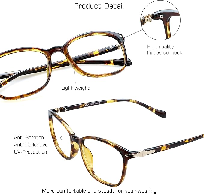 VisionGlobal Blue Light Blocking Glasses for Women/Men, Anti Eyestrain, Computer Reading, TV Glasses, Stylish Square Frame, Anti Glare(Tortoise,+4.50 Magnification)