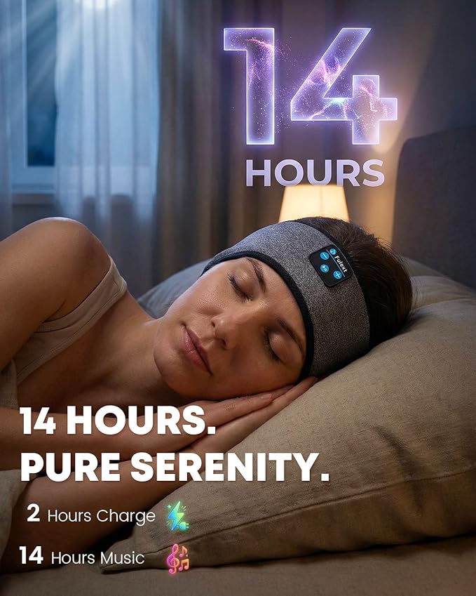 Sleep Headphones, Wireless Sleeping Headphones for Side Sleepers, Ultra-Thin Stereo Speakers, Bluetooth 5.4 Technology & Long-Lasting Time Battery, Sweat-Proof Earphones for Sports Yoga