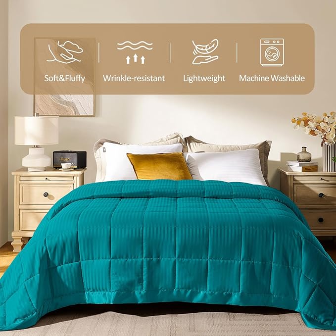downluxe Queen Size Blanket with Satin Trim, Lightweight Down Alternative Blankets Queen Size for All Season, Machine Washable (Teal, 90x90 Inch)