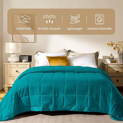downluxe Queen Size Blanket with Satin Trim, Lightweight Down Alternative Blankets Queen Size for All Season, Machine Washable (Teal, 90x90 Inch)
