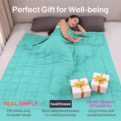 ZonLi Weighted Blanket for Adults(60"x80",15lbs, Dark Green) Queen Size High Breathability Cooling Heavy Blanket, Soft Material with Premium Glass Beads,All-Season.