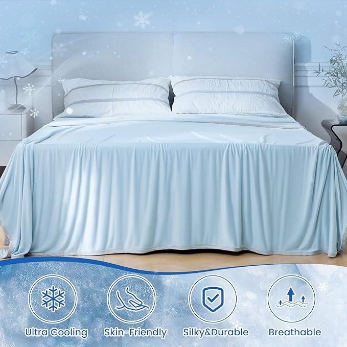 PHF Double Cooling Blanket for Hot Sleepers King Size, Arc-Chill Q-Max>0.5 with Double Cooling, Summer Blanket Absorbs Heat to Keep Cool All Night for Night Sweats (Ice Blue, 108''x90'')