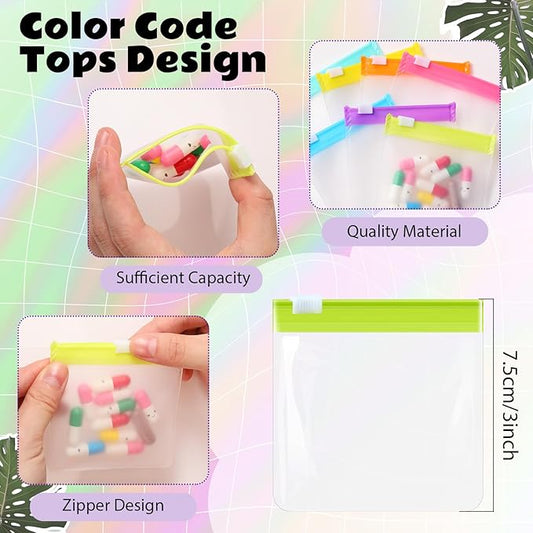 70 Pcs Weekly Pill Pouch Bags Zippered Reusable Medicine Organizer Set Self Sealing Medicine Organizer Travel Plastic Pill Bags with Slide Lock for Small Items Storage(Bright Style)