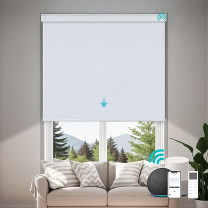 Motorized Blinds with Remote, Custom Automatic Electric Blackout Smart Blinds for Windows, Motorized Window Roller Shades Compatible with Alexa Google for Home Office, Elegant White