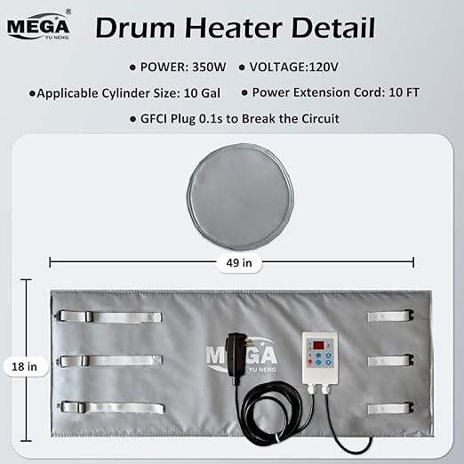 Insulated Metal Bucket Heater 120W for 10 Gal Drum & Barrel, 49x18 Inch Propane Tank Warmer with Adjustable Thermostat (0-155℉), FCC/UL/CSA Listed with Temperature Controller