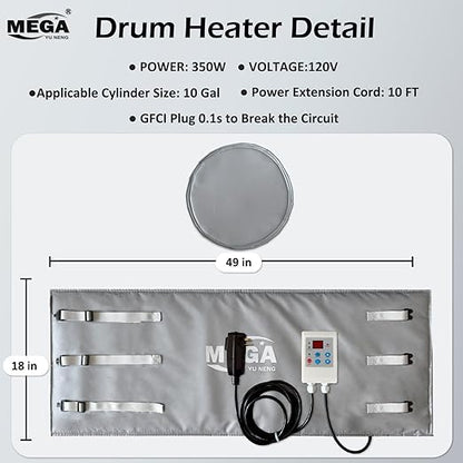 Insulated Metal Bucket Heater 120W for 10 Gal Drum & Barrel, 49x18 Inch Propane Tank Warmer with Adjustable Thermostat (0-155℉), FCC/UL/CSA Listed with Temperature Controller