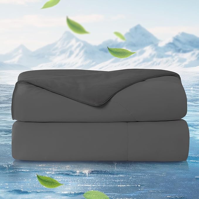 Cozy Bliss x Sorona® Viscose Natural Fiber Cooling Comforter Twin Size, Reversible Silky Smooth Cooling Blanket with Q-Max＞0.45 for Hot Sleepers & Night Sweats, Charcoal Grey, 68"x90"