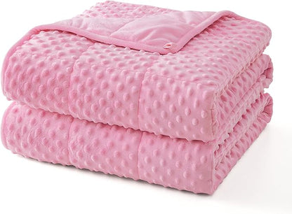 Topcee Weighted Blanket for Adults (15lbs 48"x72"), Minky Dots Heavy Blanket for 140-160lbs Sleeping, Soft, Cozy and Cooling Weighted Throw Blankets, Machine Washable, Pink