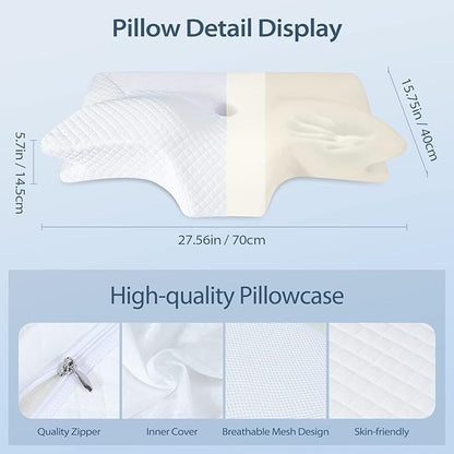 HOMCA Cervical Pillow Memory Foam Pillows - Contour Memory Foam Pillow for Neck Pain Relief, Orthopedic Neck Bed Pillow for Side Sleepers Back and Stomach