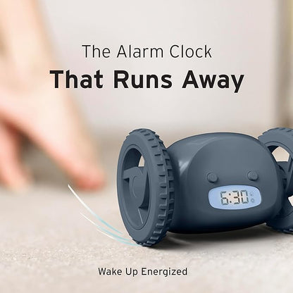 CLOCKY Alarm Clock on Wheels – Loud Rolling Alarm Clock for Heavy Sleepers | Runaway Clock That Jumps & Runs to Wake You Up | Funny Unique Gift for Adults, Teens & Kids Bedrooms (Slate)
