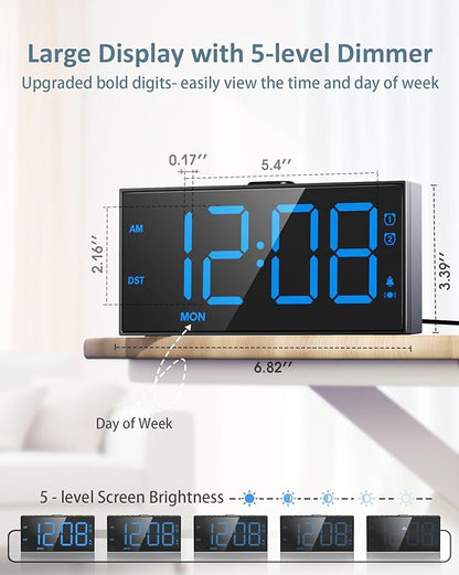 Roxicosly Vibrating Alarm Clock with Bed Shaker for Heavy Sleepers Adults, Dual Alarms for Weekday & Weekend, Large Display, Snooze, USB Charging Port, 12/24H DST