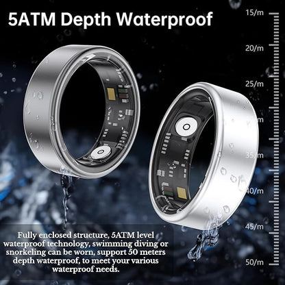 Smart Ring Health Fitness Tracker, Size First with Sizing Kit, Activity & Sleep Tracker/Stress/Heart Rate Monitor, Waterproof Smart Ring for Men/Women, No App Subscription (Platinum, 8)