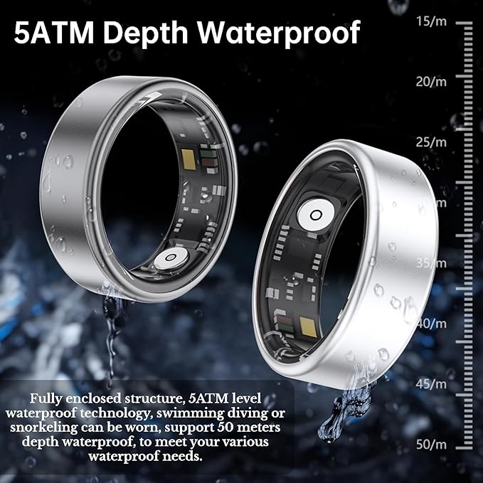 Smart Ring Health Fitness Tracker, Size First with Sizing Kit, Activity & Sleep Tracker/Stress/Heart Rate Monitor, Waterproof Smart Ring for Men/Women, No App Subscription (Platinum, 12)