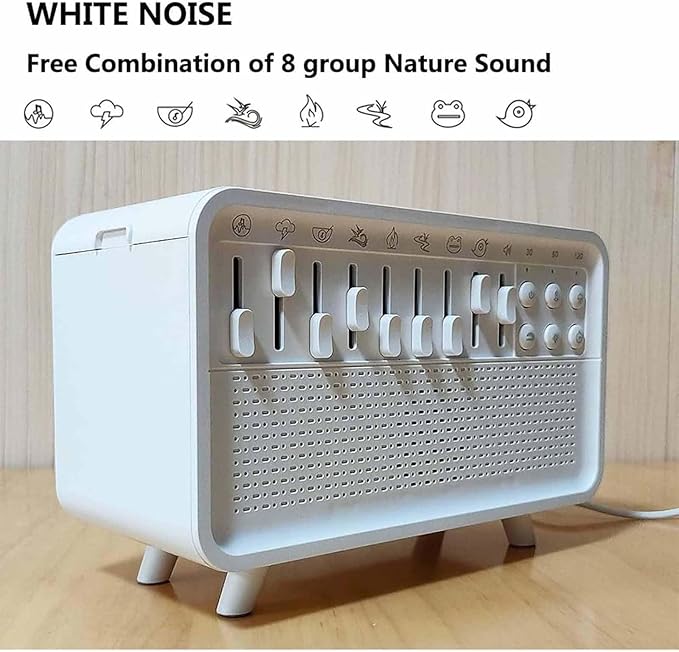 White Noise Night Light Diffuser Humidifier, 3-in-1 Speaker Machine Humidifier with 8 Ambient Sounds, Perfect for Sleep, Meditation, Work, Learning, Yoga - Great Gift for Life (White)
