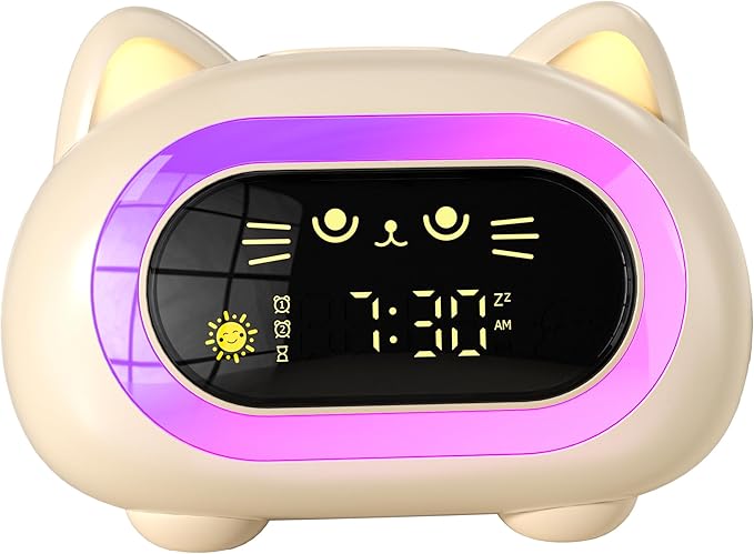 Alarm Clock for Kids, Ok to Wake Clock for Kids with Eye Protection Sleep Training Auto Off Feature 10 Night Light Dual Alarm, Kids Alarm Clock Cute Cat Gifts for Girls