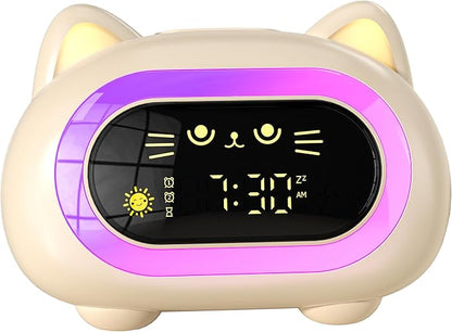 Alarm Clock for Kids, Ok to Wake Clock for Kids with Eye Protection Sleep Training Auto Off Feature 10 Night Light Dual Alarm, Kids Alarm Clock Cute Cat Gifts for Girls