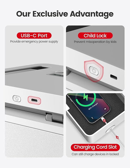 Vaydeer Metal Time Lock Box, Phone Locked box with Timer, Locking Safe Storage, Self-Control Locker with USB C Charge, Child Lock, Smart Timed Release Jail for Phone/Remote/Medicine/Snack