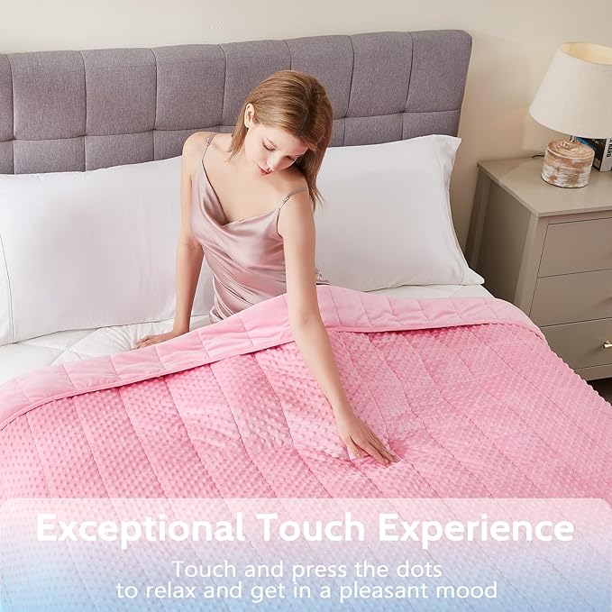 L'AGRATY Weighted Blanket - 50"x60" 10lbs Minky Dots Heavy Blanket with Glass Beads Soft Breathable for All-Season Summer Fall Winter Thick Comfort for Sleeping