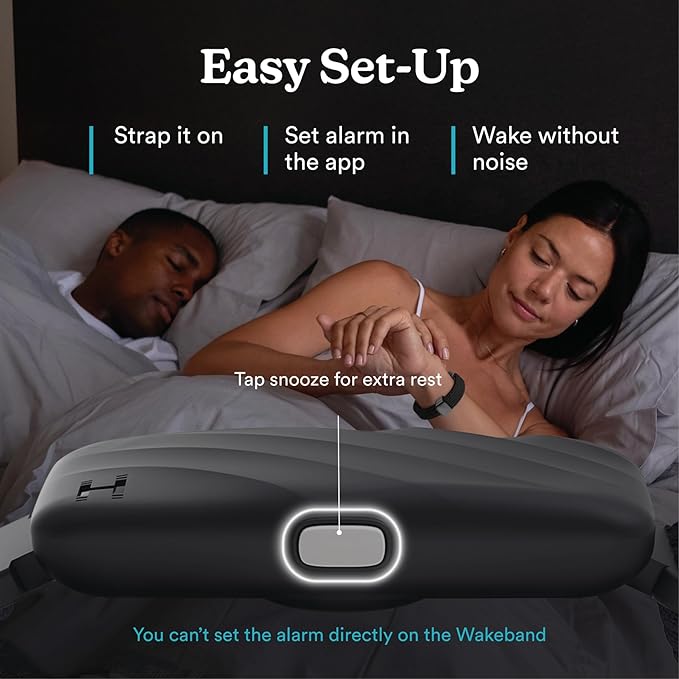 Homedics WakeBand Silent Vibrating Alarm Wristband, Ultra-Light Comfortable Design, 9 Vibration Patterns & 9 Intensities, Up to 6-Day Battery, iOS/Android App, Black