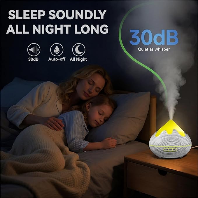 500ML Essential Oil Diffuser, Large Aromatherapy Diffuser with Remote Control, Air Diffusers for Home Office Room, Fragrance Humidifier with 7 Color LED & 2 Mist Mode, Glacier White