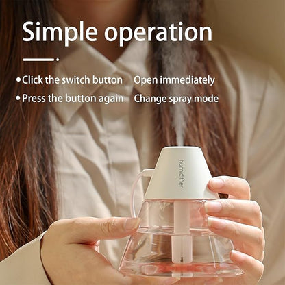 INVODA Mini Humidifiers, 260ml USB Personal Cool Mist Humidifier Cute Volcanoes Desktop Air Humidifier Quiet Night Light Small Humidifiers for Car, Office, Bedroom, Travel (White)