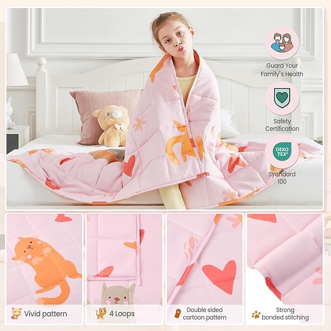 HOSUKKO Weighted Blanket - 10 lbs Pink Cat Heavy Lap Indoor - Small Size Breathable Blanket(50 * 60 inches, 10 lbs)