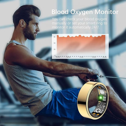 Ring Health Tracker for Women Men, Fit Ring with Heart Rate, Blood Oxygen, Sleep Monitor, Calories, Step Counter, IP68 Waterproof Smart Ring for iPhone & Android, No Subscription Fee (Gold, 13#)