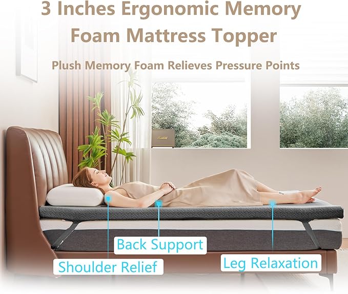 3 Inch Memory Foam Mattress Topper Twin Size - CertiPUR-US Certified - Gel Cooling Mattress Pad with Removable Bamboo Cover,Bed Topper for Pressure Relief(White) (Gray, Twin)