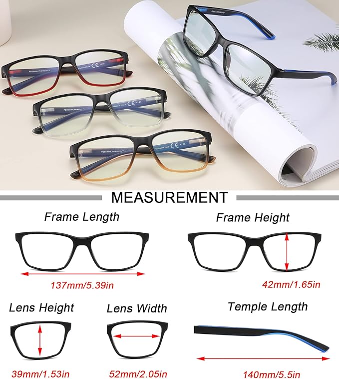 Reading Glasses for Men 4-Pack Stylish Computer Readers with Spring Hinges, Anti Glare/Eye Strain Filter UV Ray Blue Light Blocking Two-Tone Reader Eyeglasses,+1.25 Magnification Strength