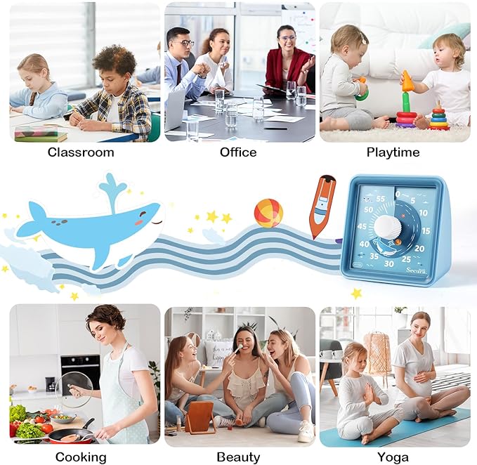 Secura 60-Minute Visual Countdown Timer for Kids & Adults, Classroom Time Management Tool (Blue & Blue)
