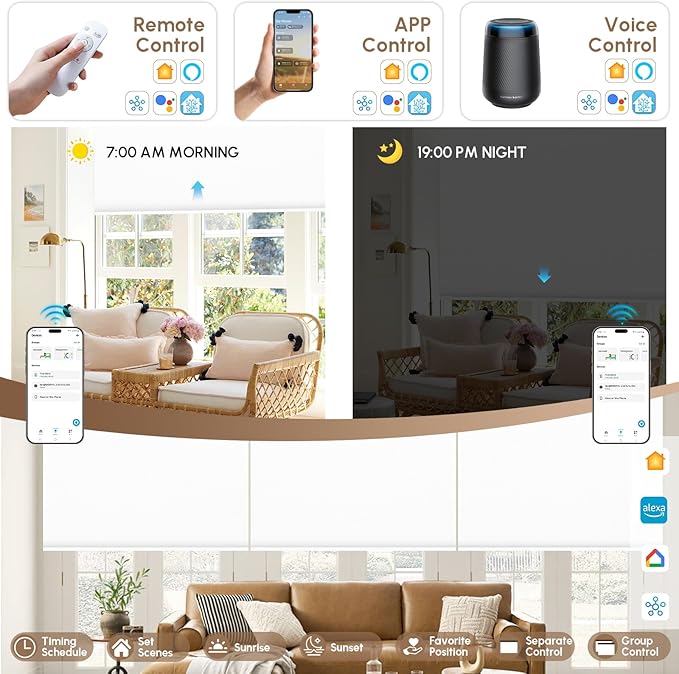 Kincmo No Drill Motorized Blinds with Remote, 100% Blackout Roller Shades for Windows, Custom Electric Blinds Compatible with Alexa, Apple Homekit, Google Home (100% Blackout Waterproof Vinyl White)