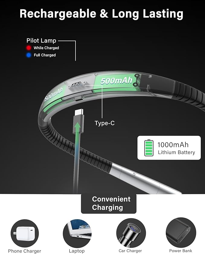 Vekkia Reading Light for Books in Bed, Retractable Neck Light, 2 Color&5 Brightness, Rechargeable Book Lamp, Long Lasting, Knitting,Crafting,Repairing