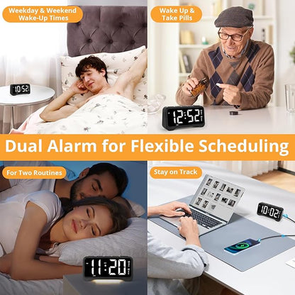 Loud Alarm Clock for Heavy Sleepers Adults, Vibrating Alarm Clock for Teens/Deaf, 7.5" Bright Clear Digital Screen, Adjustable Brightness with Night Light, 3 Levels Bed Shaker Under Pillow, Dual Alarm