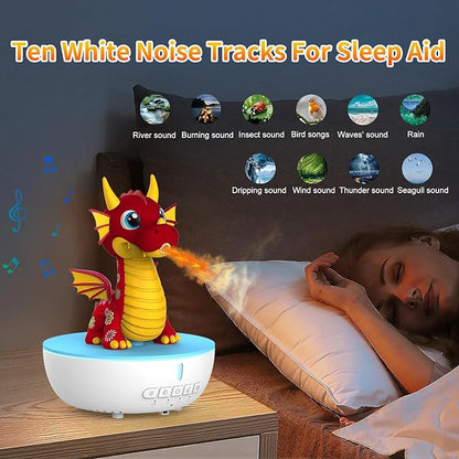 Aromatherapy Dragon Humidifier, 200ML Essential Oil Diffuser with Remote & Timer, White Noise Machine with 10 Soothing Sounds, Cute Small Humidifiers for Kids Bedroom, Home, Office (Red)