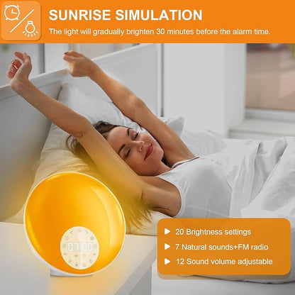 Noise Sound Machine with Sunrise Alarm Clock, Dual Alarms, FM Radio, Snooze, 26 White Noise Sounds, 8 Colors Night Light, 4 Sleep Timer- Ideal Gift for Kids, Adults, Heavy Sleepers