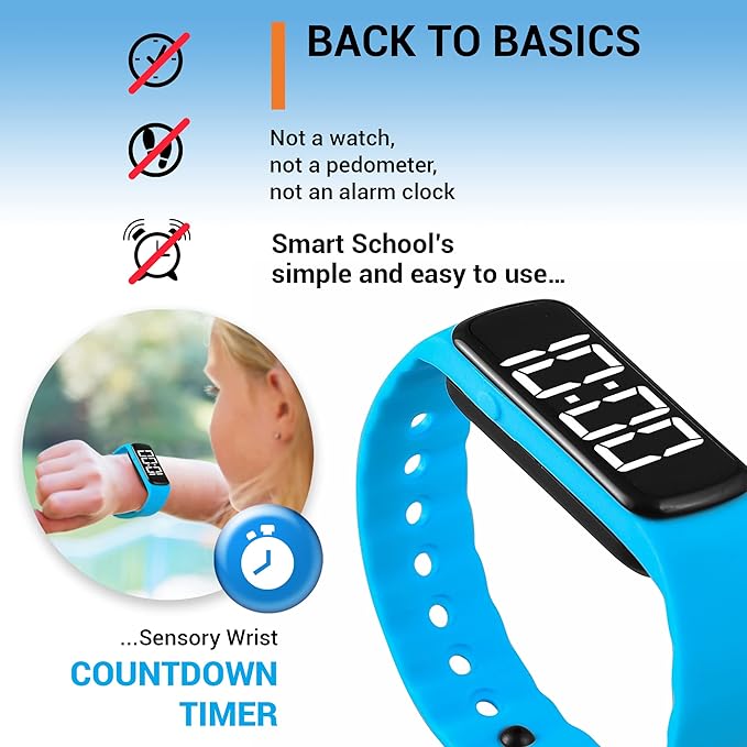 Sensory Wrist Timer for Kids, Teachers, Students, Simple Reminder Watch with Silent Alarm Clock Wristband, Classroom Countdown (Blue)