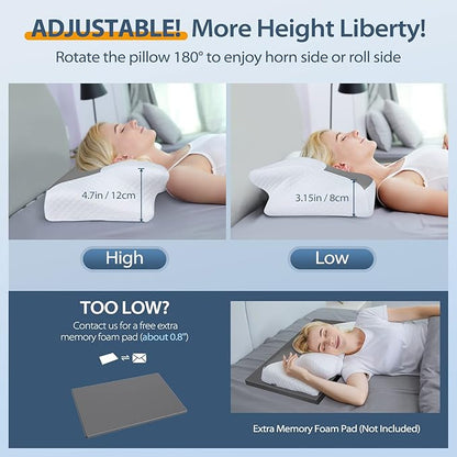 HOMCA Cervical Pillow Memory Foam Pillows - Contour Memory Foam Pillow for Neck Pain Relief, Orthopedic Neck Bed Pillow for Side Sleepers Back and Stomach