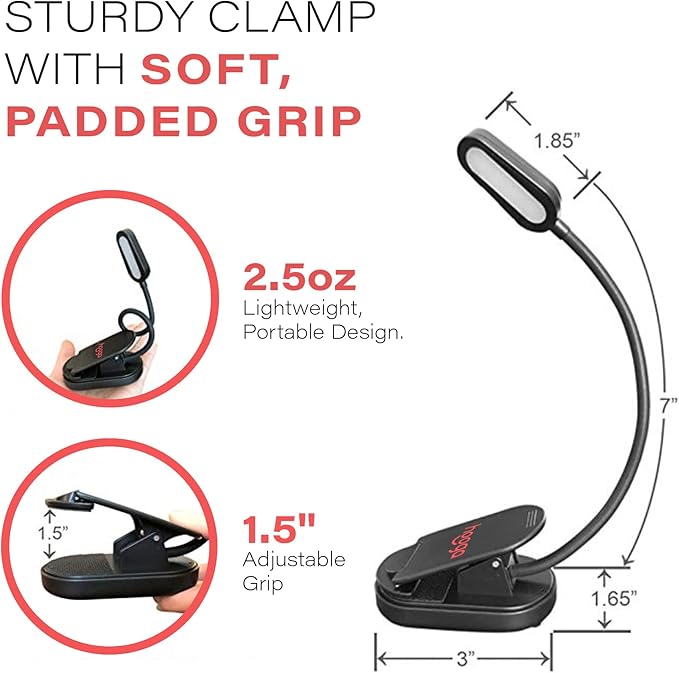 Hooga Red Book Light, Clip On 625nm LED Light for Reading in Bed, No Blue Light, Eye Care, Gift for Students, Kids, Travel, Nursing, Studying