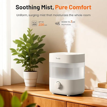 Humidifiers for Bedroom, 2L Tank for 15H, 20dB Quiet Mist Time, Dual Nozzles, Auto Shut-Off, Rotate to Adjust Mist Intensity, Rapid Ultrasonic Humidification for Baby Nursery and Plant (White)