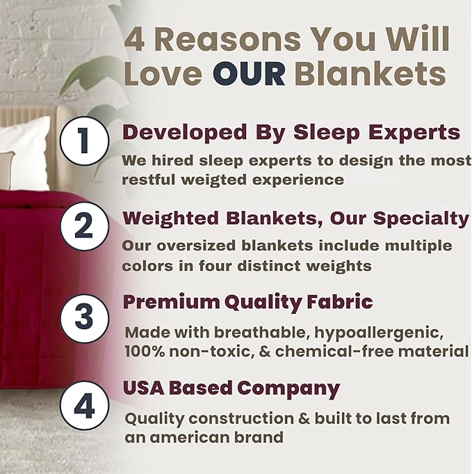 HomeSmart Products Weighted Blanket Queen Size 20 lbs - Breathable, Hypoallergenic Soft Fabric, Heavy Blanket, Red Burdundy