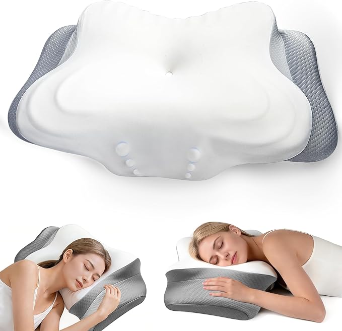 Memory Foam Cervical Neck Pillow, Cervical Pillows for Neck and Shoulder, Ergonomic Contour Bed Pillow Side Sleeper Pillows for Adults, Neck Support Pillow for Back Stomach Sleepers