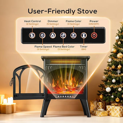 ZAFRO 21" Electric Fireplace Stove with Remote Control, Indoor Electric Fireplace Heater with Realistic Flame Effects, Space Heater with Timer & Overheat Protection for Bedroom, Living Room(Black)