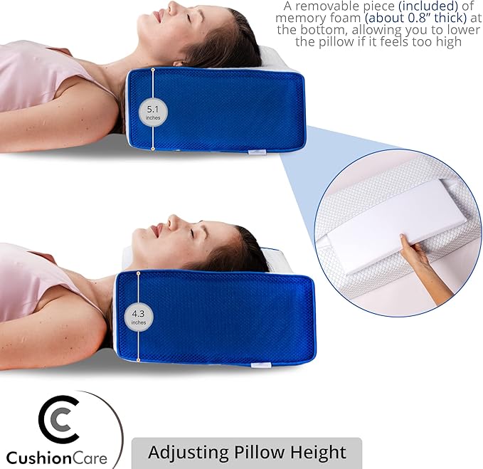 Cube Pillow for Side Sleepers – Adjustable Height 4–5" – Cooling Memory Foam – Cervical Pillow for Neck & Shoulder Pain Relief – Rectangular Pillow with Washable Ventilated Cover & Sleeping Mask