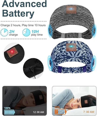 2-Pack Sleeping Headphones, Headband Headphones with Ultra-Thin HD Stereo Speaker, Bluetooth Headband for Sports, Workouts, Insomnia, Yoga, Air Travel, Meditation - Gray&Pattern Blue