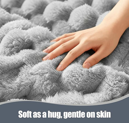 Heated Blanket Electric Blanket Heating, Dual Control Soft Ribbed Faux Fur Electric Blanket with 12 Heat Levels 12H Timer ETL FCC Certified Machine Washable (Gray, King Size - 90" x 100")