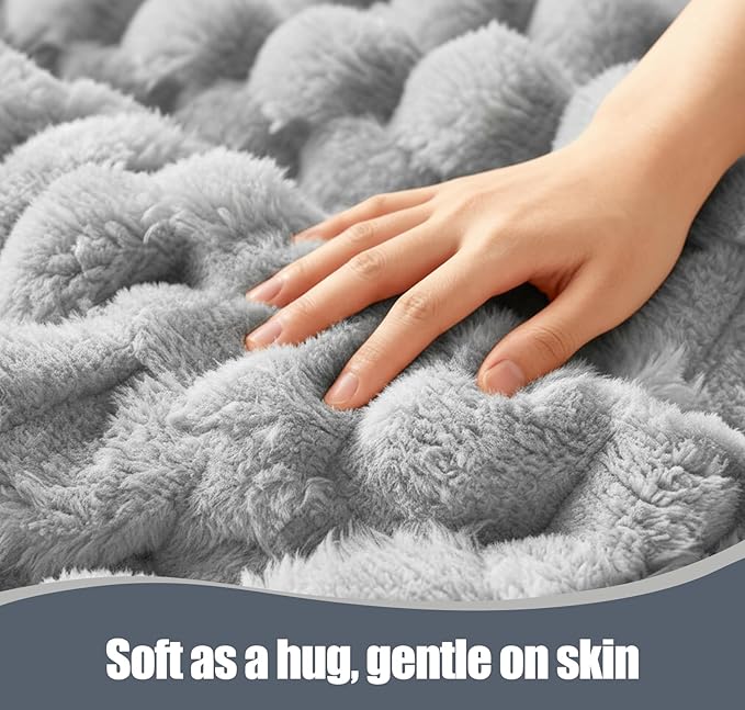 Heated Blanket Throw 50" x 60" Soft Ribbed Faux Fur Flannel Fast Heating 12 Heat Levels 1–12H Timer & Overheat Protection & Auto Shut-Off & ETL FCC & Machine Washable Heated Throw
