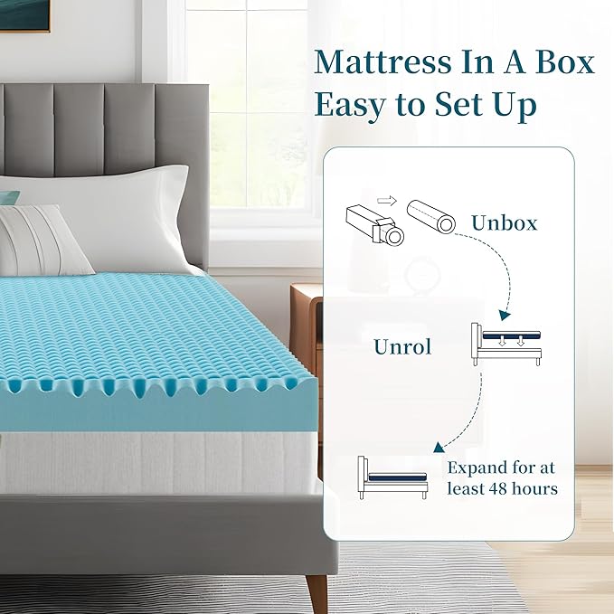 3 Inch Mattress Topper, Twin XL Size Memory Foam Mattress Topper with Cooling Gel Egg Crate Mattresses Toppers, Plush Feel, Breathable, Pressure Relief for Bedroom,Twin XL