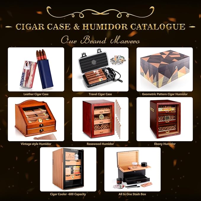 Portable Cigar Humidor Case - Travel Cigar Box with Built-in Humidifier Disc, Stickers & Cigar Cutter | Airtight | Portable | Water/Crushproof (Holds up to 5 Cigars)
