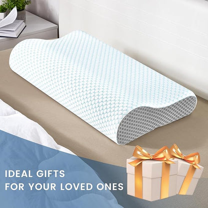 Memory Foam Pillows Neck Pillow Bed Pillow for Sleeping, Ergonomic Cervical Pillow for Neck and Shoulder Pain Relief,Orthopedic Contour Pillow for Side Back Stomach Sleeper(Blue&Grey)