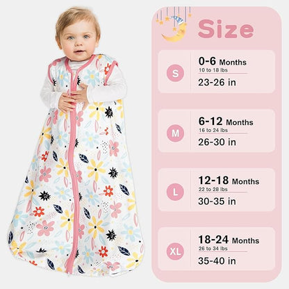 3 Pack Baby Sleep Sack 12-18 Months 100% Rayon Cotton Baby Sleeping Bag 2-Way Zipper Toddler Wearable Blankets Comfy Stretchy Lightweight TOG 0.3 （Heart&Pink&Floral）